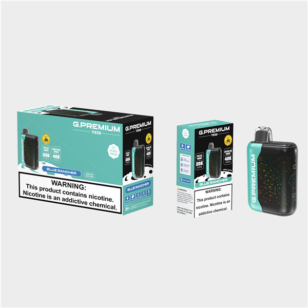 <p>The Blue Rancher of G.PREMIUM 40K disposable device deliver A balanced mix of sweet blueberries and tart raspberries creates a vibrant profile, and full of tropical flair in every puff.&nbsp;&nbsp;</p><p><strong>Key Features</strong>:&nbsp;</p><p><strong>Flavour Profile</strong>: Blue Rancher&nbsp;</p><p><strong>Puff Count:</strong> Up to 40,000 puffs per device·&nbsp;</p><p><strong>E-liquid Capacity:</strong> 18ml ·&nbsp;</p><p><strong>Coil Type: </strong>Dual Mesh Coils&nbsp;</p><p><strong>Battery Capacity:</strong> 800mAh (Rechargeable)&nbsp;</p><p><strong>Modes:</strong> Normal & Boost&nbsp;</p><p><strong>LED Display</strong>: Yes.&nbsp;</p><p><strong>Activation</strong>: Draw-activated firing&nbsp;</p><p><strong>Available Flavours:</strong> 32</p>