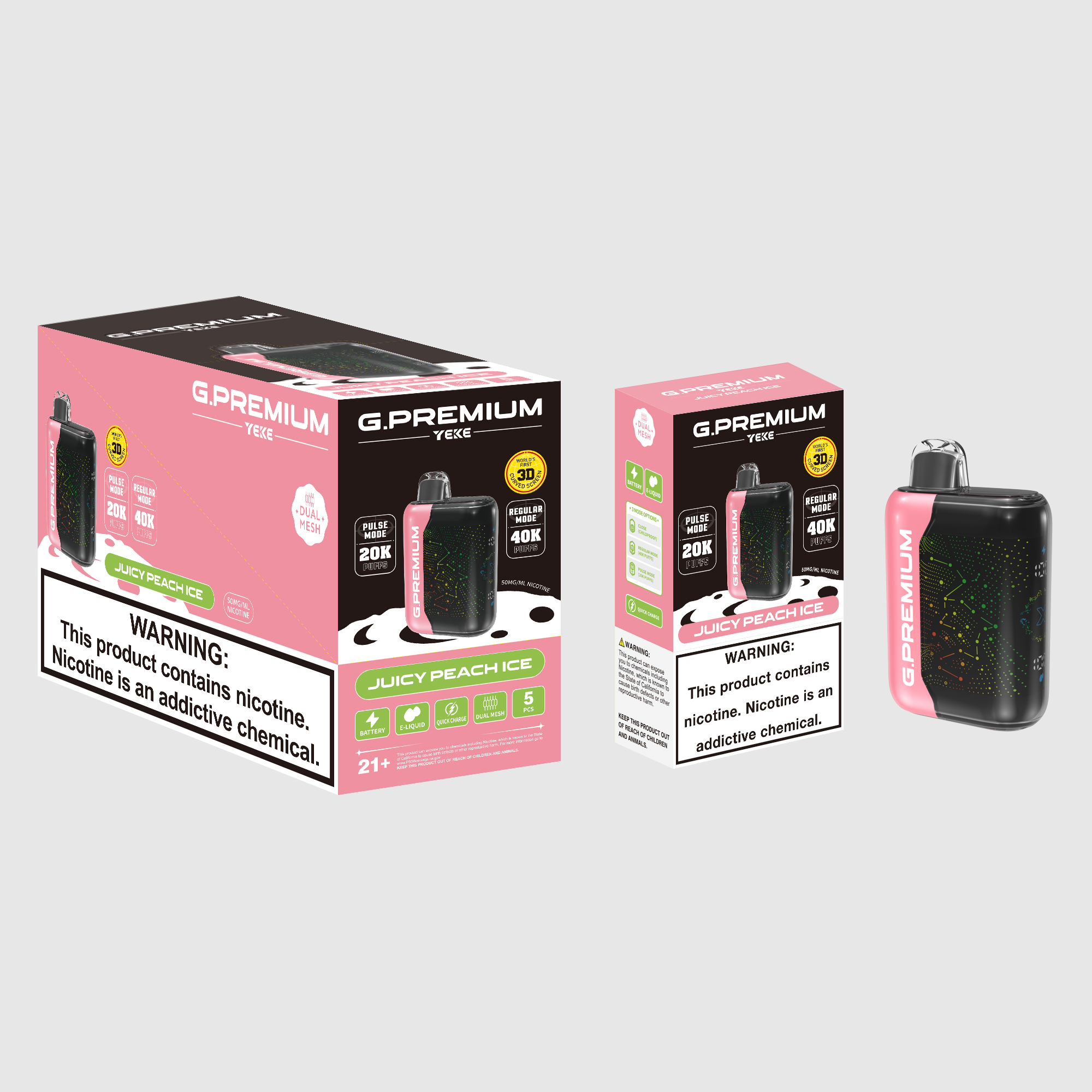 <p>The Juicy Peach G.PREMIUM 40K disposable device deliver Sweet, ripe peach flavour bursting with juicy, luscious notes., and full of tropical flair in every puff.</p><p><strong>Key Features:</strong></p><p><strong>Flavour Profile:</strong> Juicy Peach</p><p><strong>Puff Count:</strong> Up to 40,000 puffs per device·&nbsp;</p><p><strong>E-liquid Capacity</strong>: 18ml ·&nbsp;</p><p><strong>Coil Type</strong>: Dual Mesh Coils</p><p><strong>Battery Capacity:</strong> 800mAh (Rechargeable)</p><p><strong>Modes:</strong> Normal & Boost</p><p><strong>LED Display</strong>: Yes.</p><p><strong>Activation</strong>: Draw-activated firing</p><p><strong>Available Flavours: </strong>32</p>